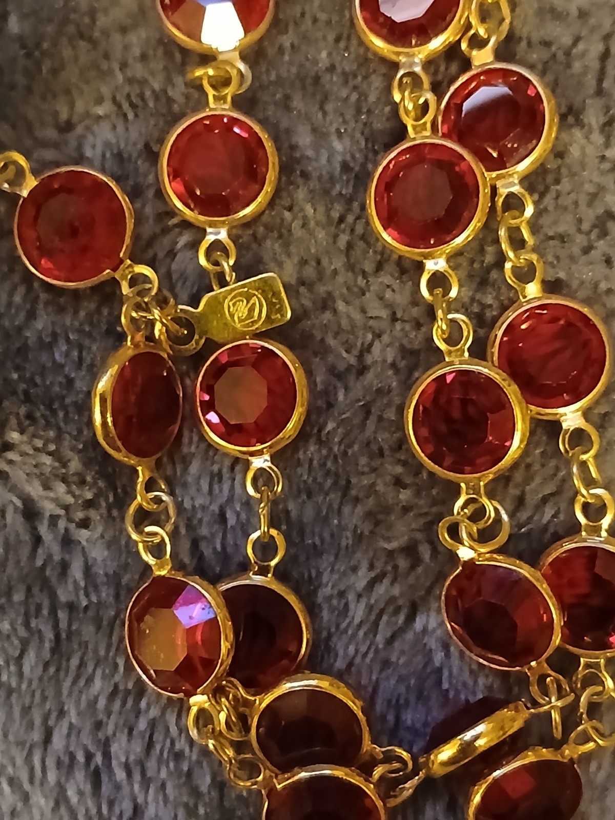 Swarovski Crystal – 2 Open Bezel Necklaces & 1 Bracelet – Blue/Red Gold Tone