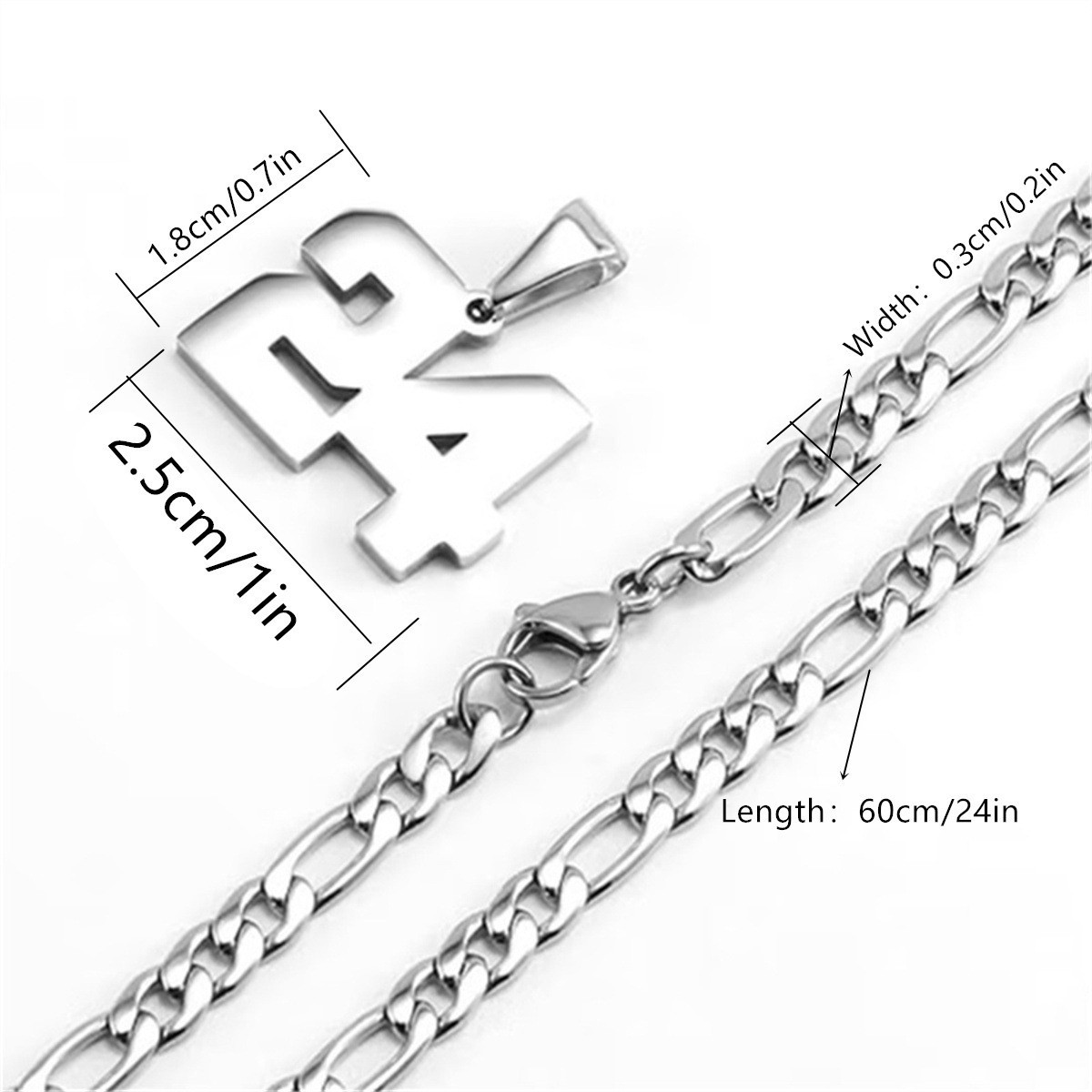 #00-#99 SPORTS silver NUMBER Pendant Charm / 24IN STAINLESS CHAIN NECKLACE