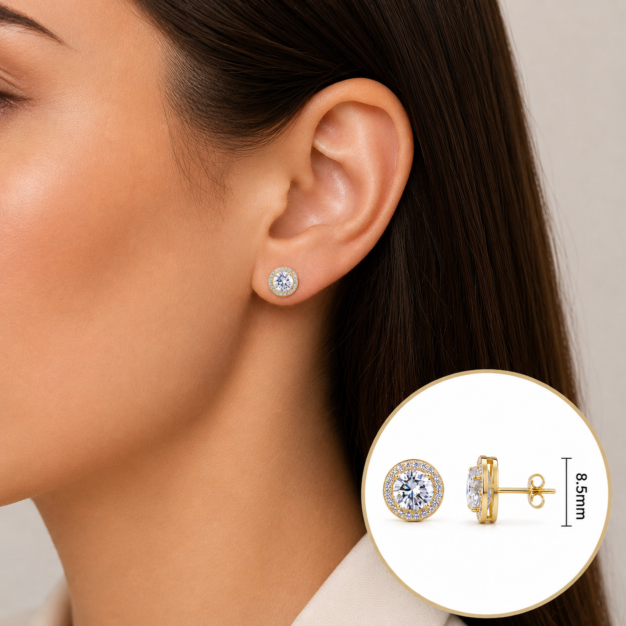 Gold, Silver Plated Stud Earrings With Cubic Zirconia Unisex, Women, Men