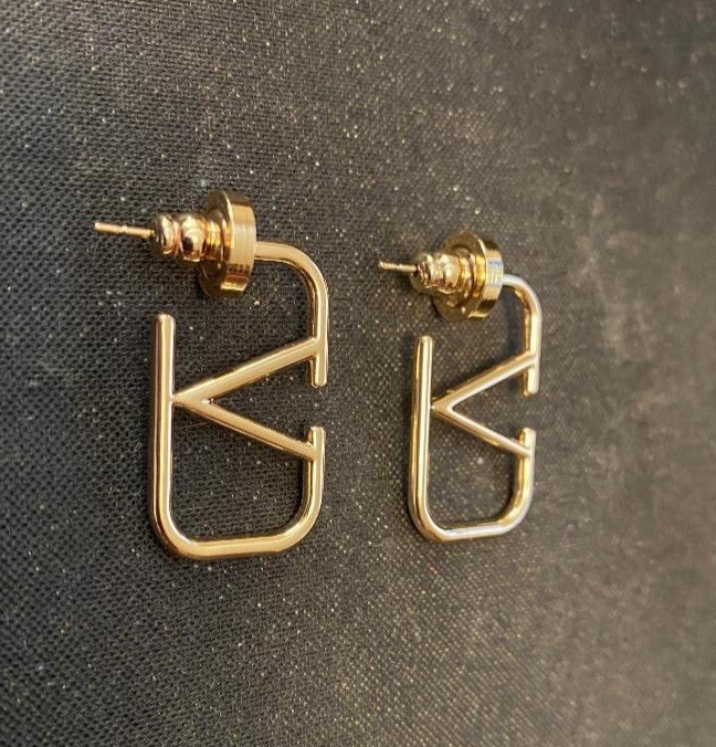 Stunning Pre loved Womens Valentino Gold Tone V Logo Earrings.