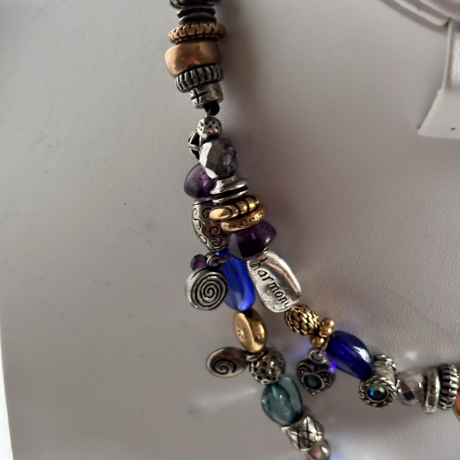 Vintage Unsigned Chico’s Charm Necklace Boho Colorful Dangle Beaded L676