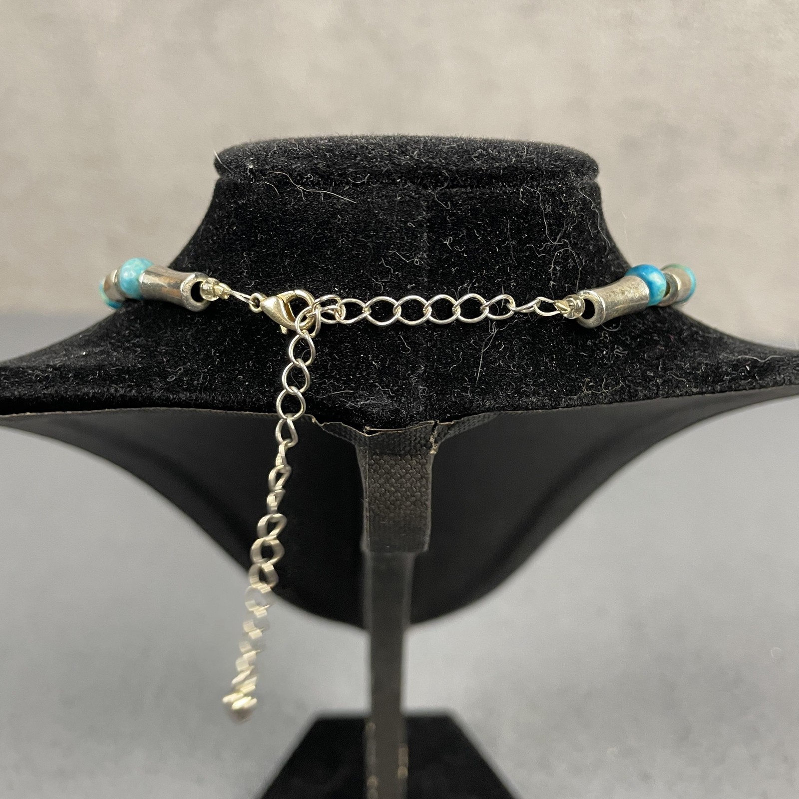 Necklace Blue Turquoise Stone Beaded Silver Tone Tube 17 In Womens Jewelry