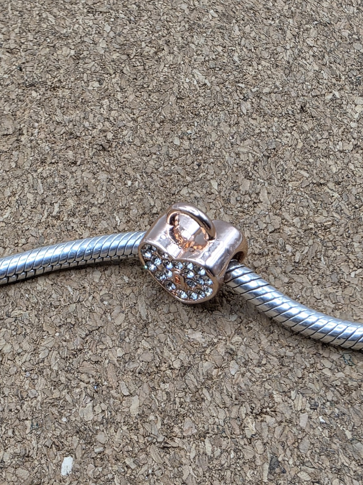 Authentic Cz Rose Gold Heart Lock Spacer European Charm Bead