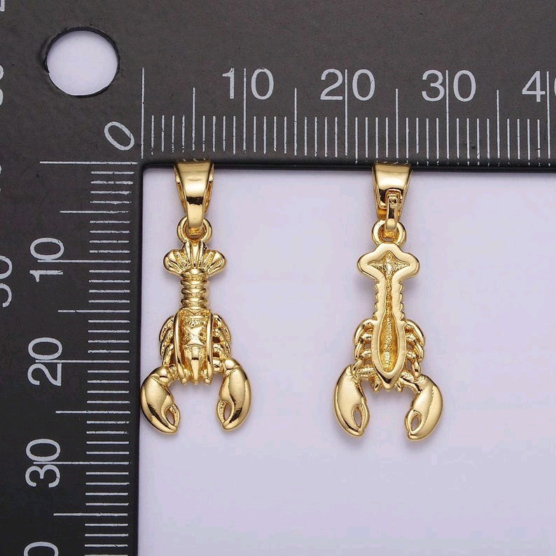 Gold Dainty Red Lobster Crustacean Sea Life Animal Pendant Jewelry Finding