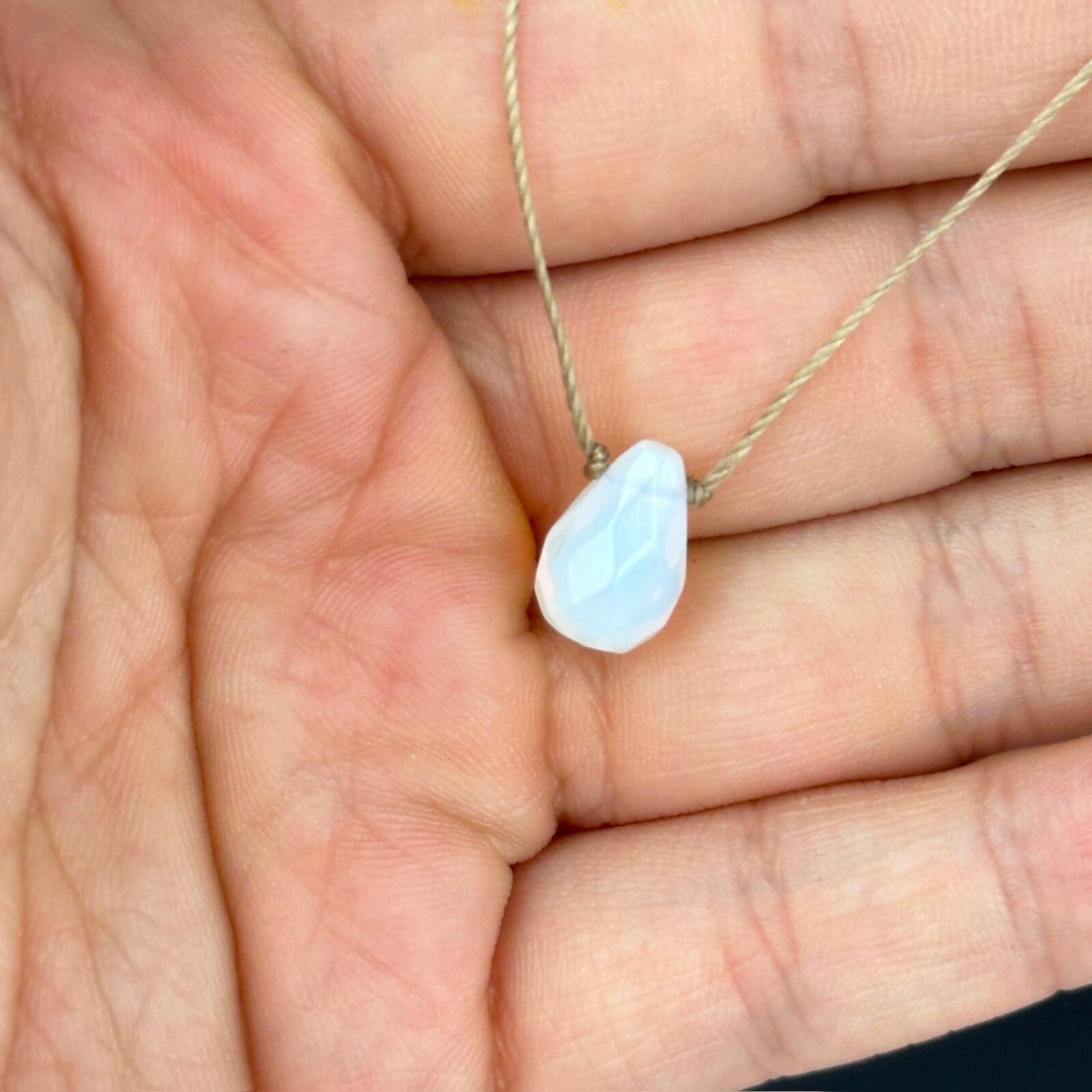 Opalite Crystal Pendant Rope 15.5″-17.5″ Necklace 925 Silver Clasp Brown String