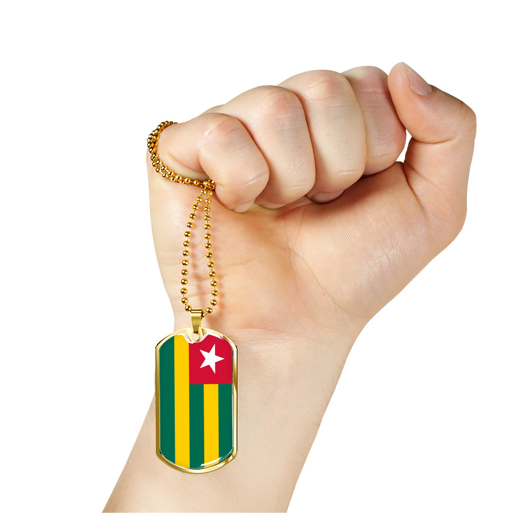 Togo Flag Necklace Stainless Steel or 18k Gold Dog Tag 24″ Chain