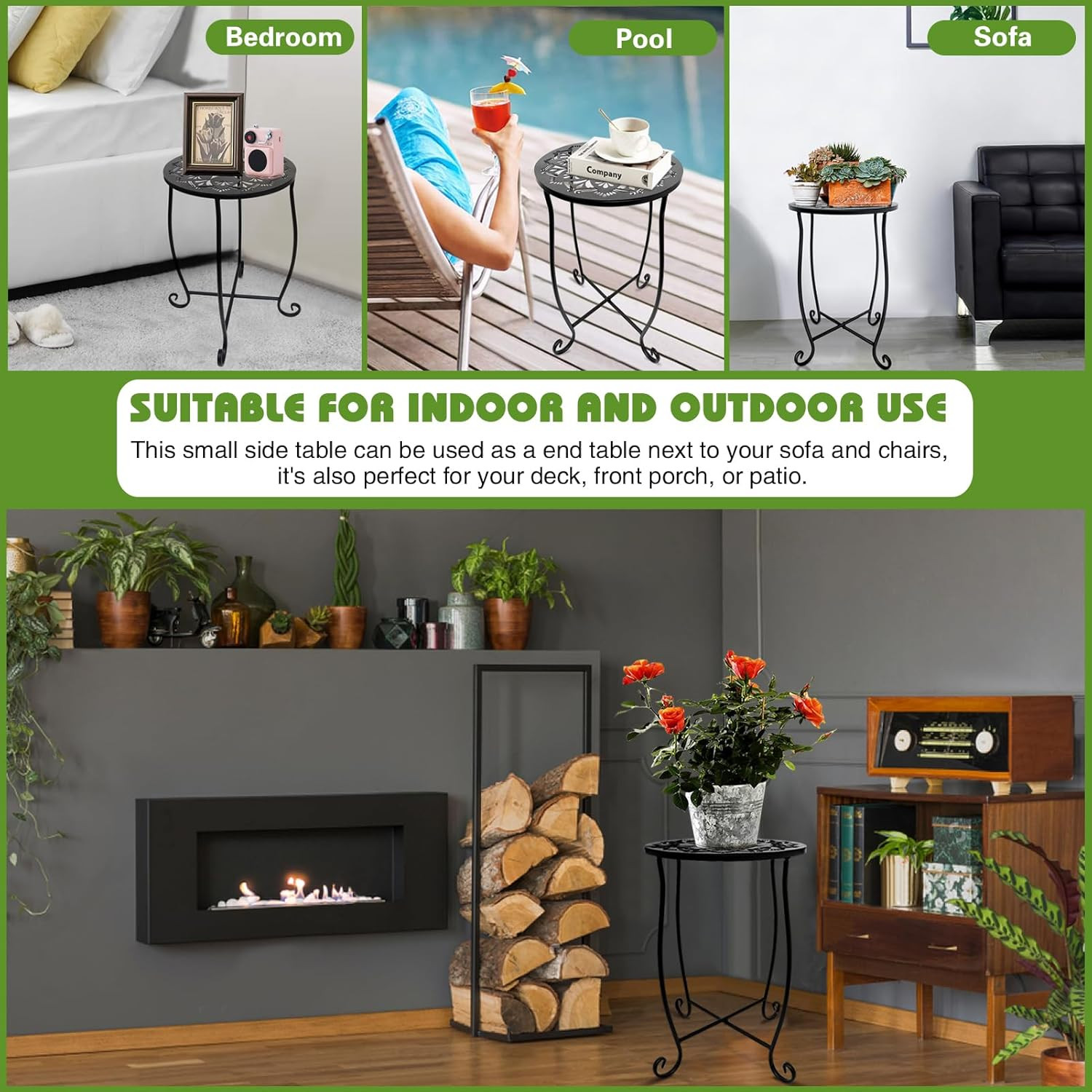 Side Tables for Small Space, Metal Outdoor Indoor round Side Table, Small End Ta