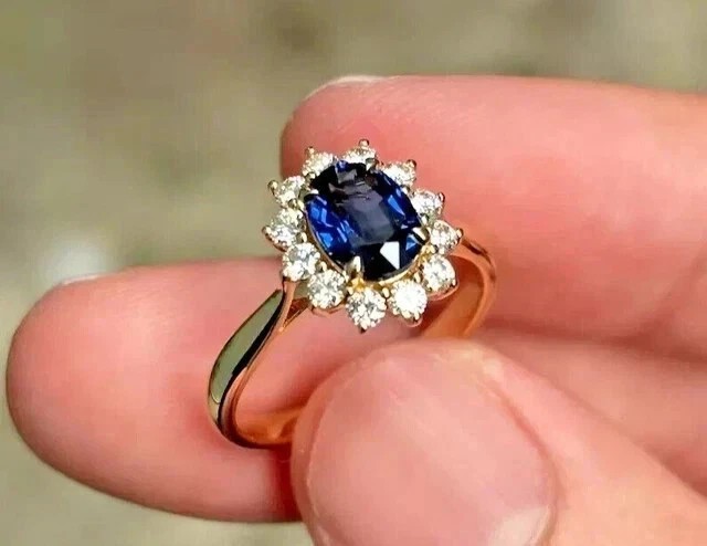 2Ct Oval Cut Simulated Blue Sapphire Halo Wedding Ring In 14k Yellow Gold Plated