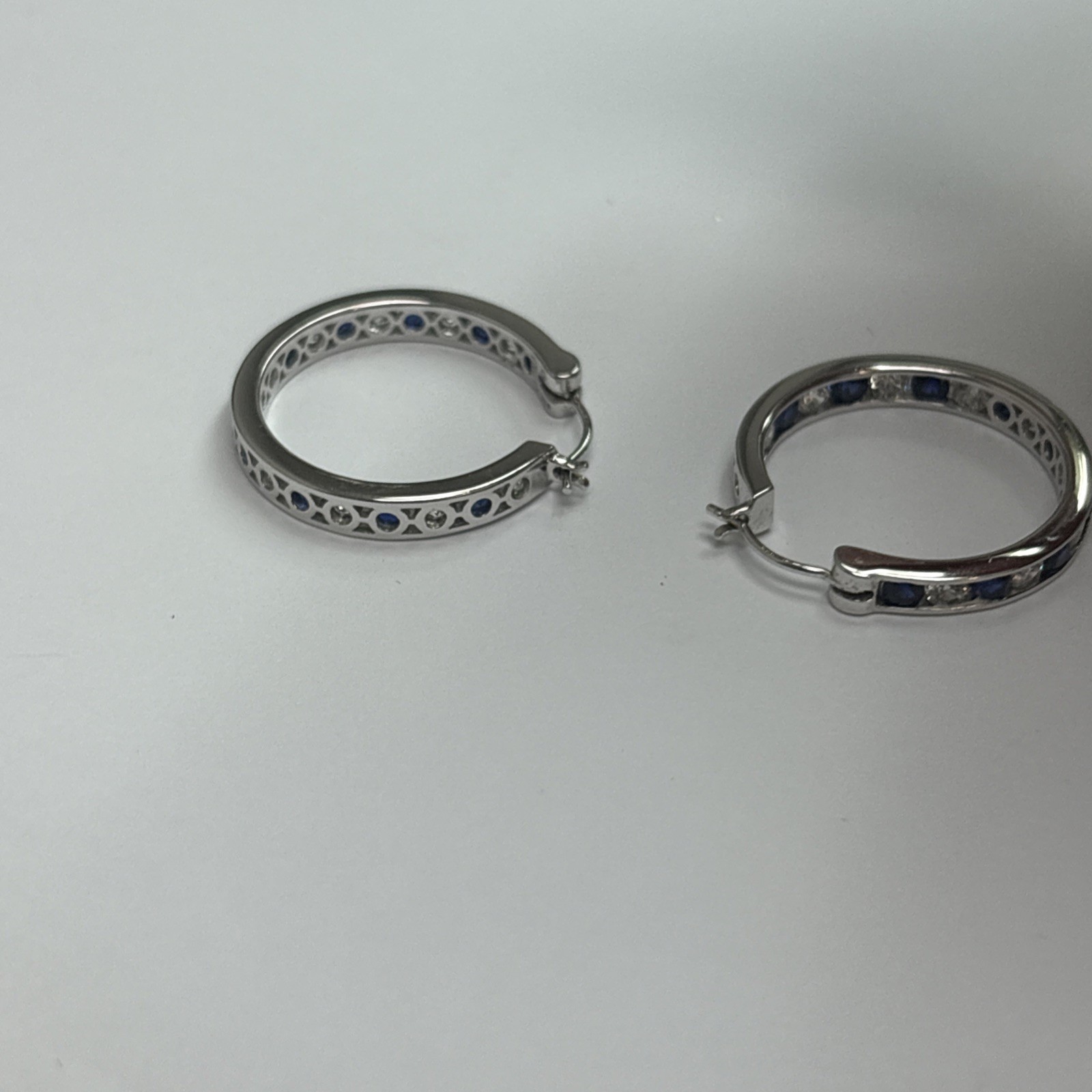 Women’s Earrings Blue And Whit Cz Stones Hoop Style As Is 925 Silver