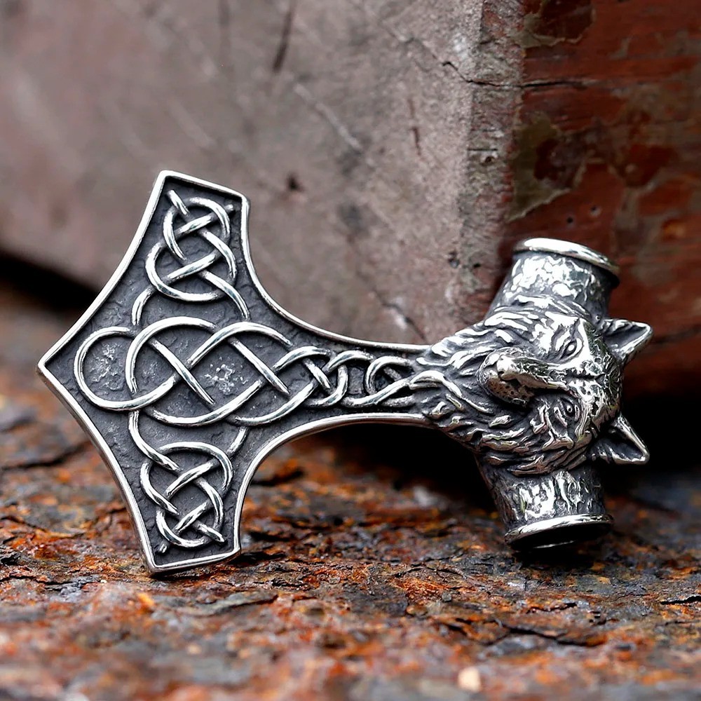 Wolf Hammer Celtic Knot Necklace Stainless Steel Necklace