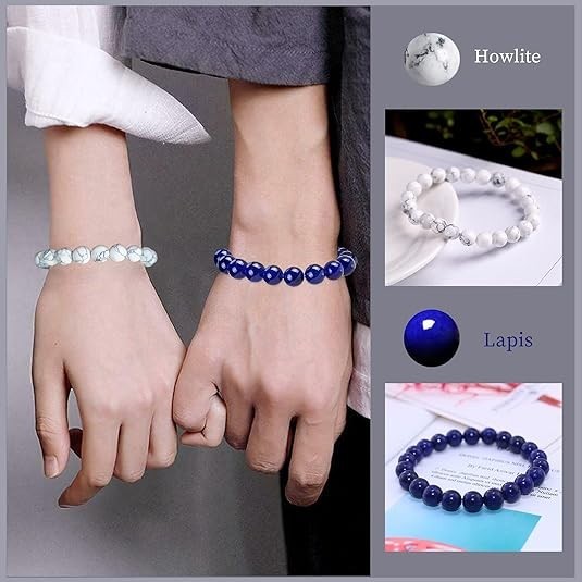 12 PCS 8Mm Semi-Precious Gemstone Bracelet Set Crystal Stone Stretch Bracelets f