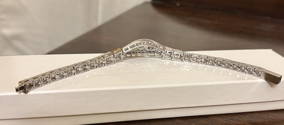 Silver Sapphire Blue CZ & Diamond CZ Art Deco Art Nouveau Inspired Bracelet NWT