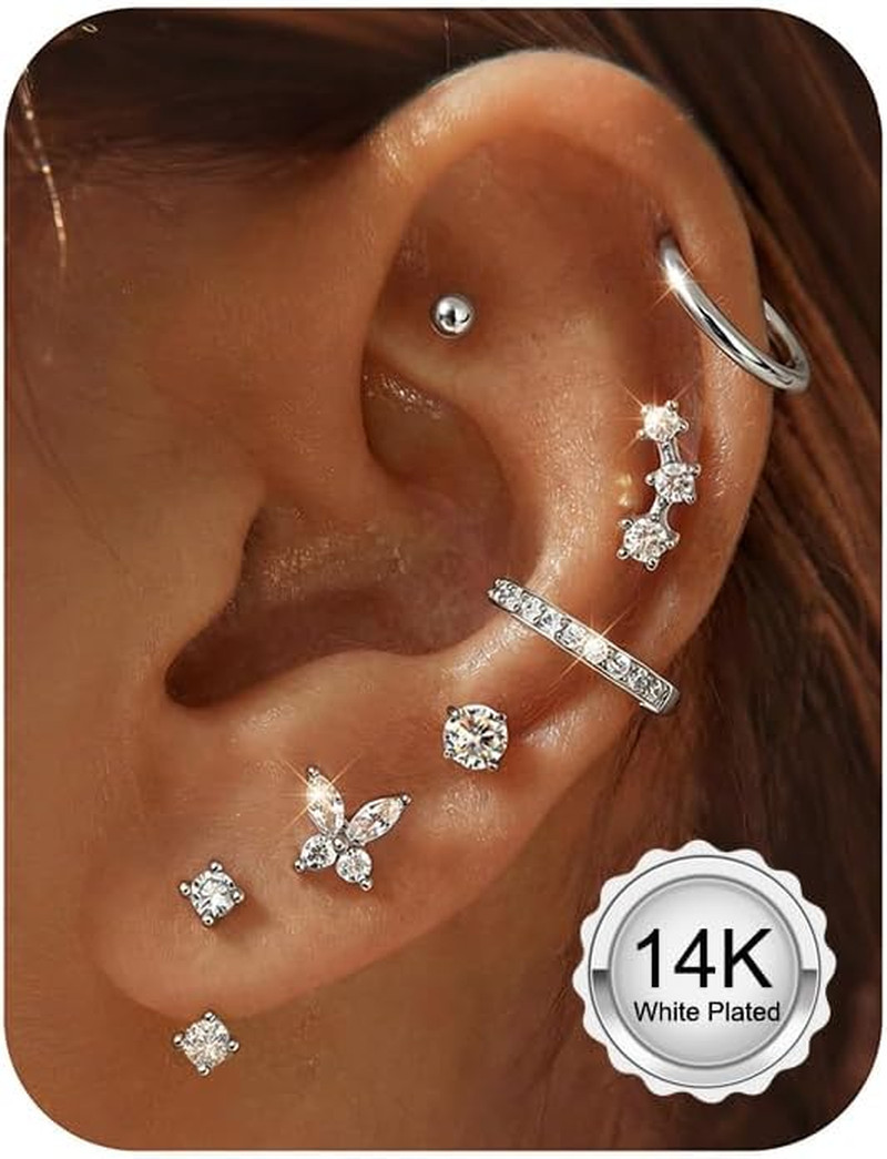Small Stud Hoop Earrings for Women 14K Gold Plated Hypoallergenic Surgical Stain