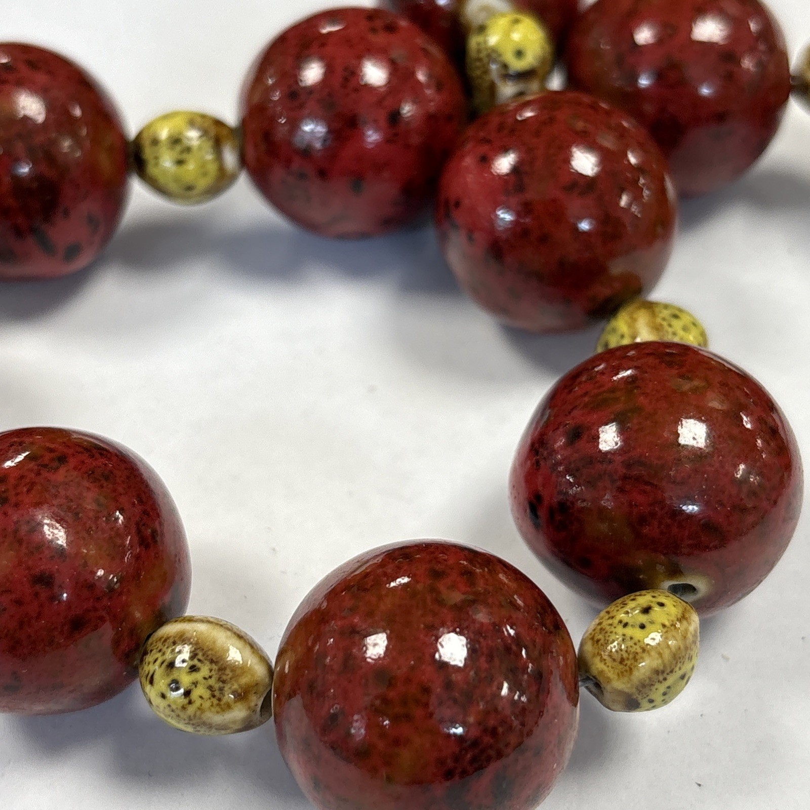 Vintage Red Yellow Mottled Bead Necklace Statement Necklace 204g 40cm