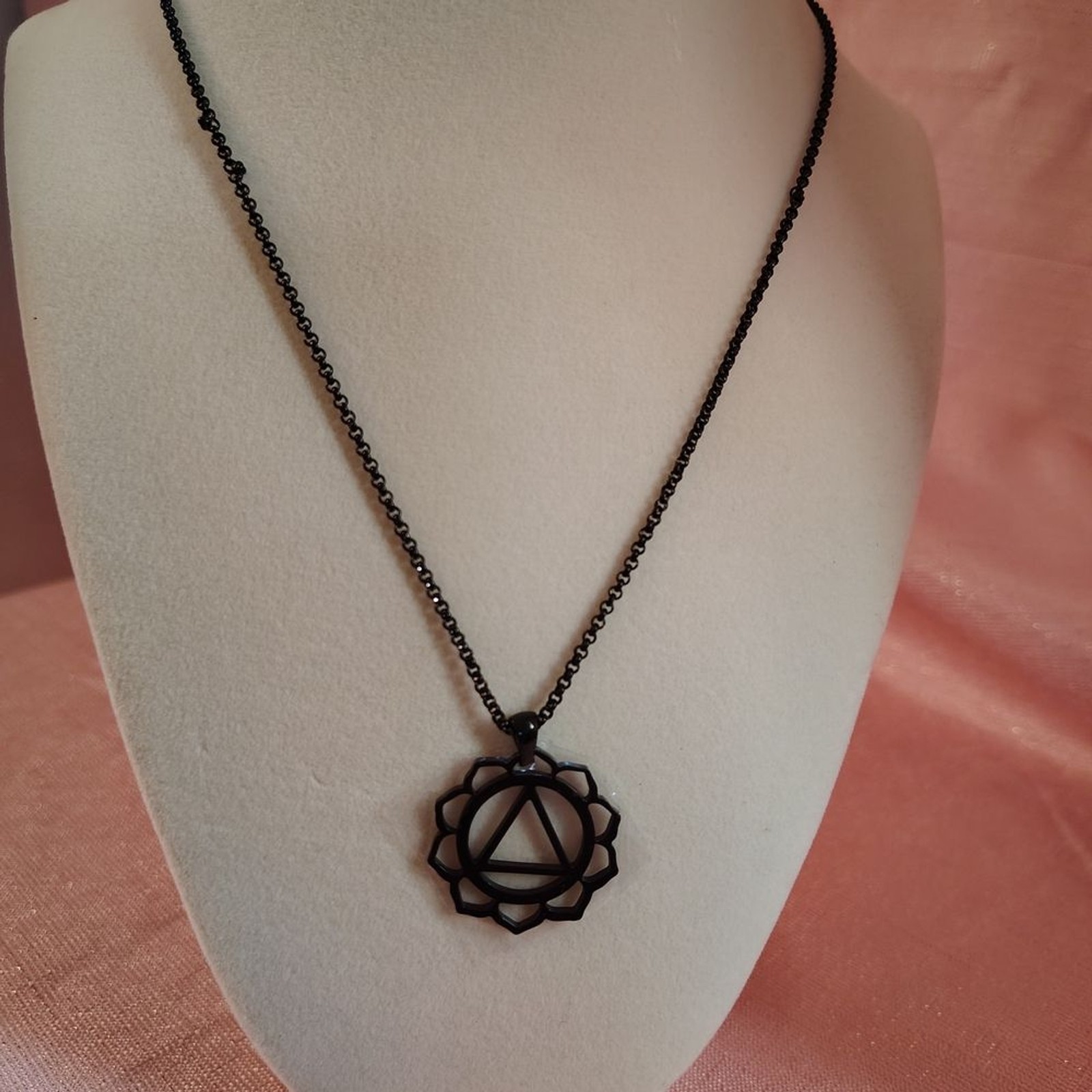 Black Geometric Stainless Steel Triangle Lotus Pendant Necklace