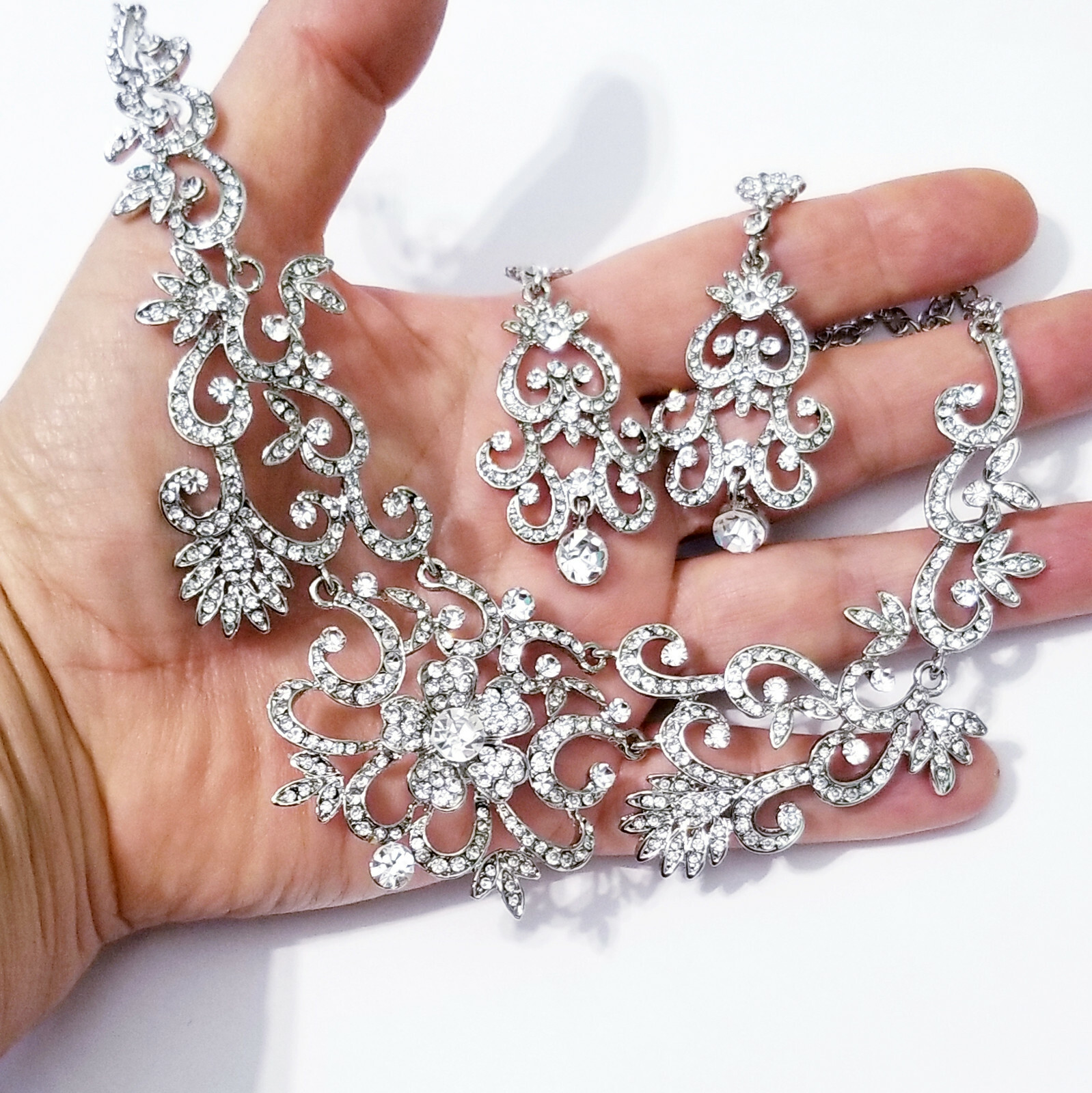 Clear Rhinestone Necklace, Necklace Earring Set, Bridesmaid Crystal Necklace