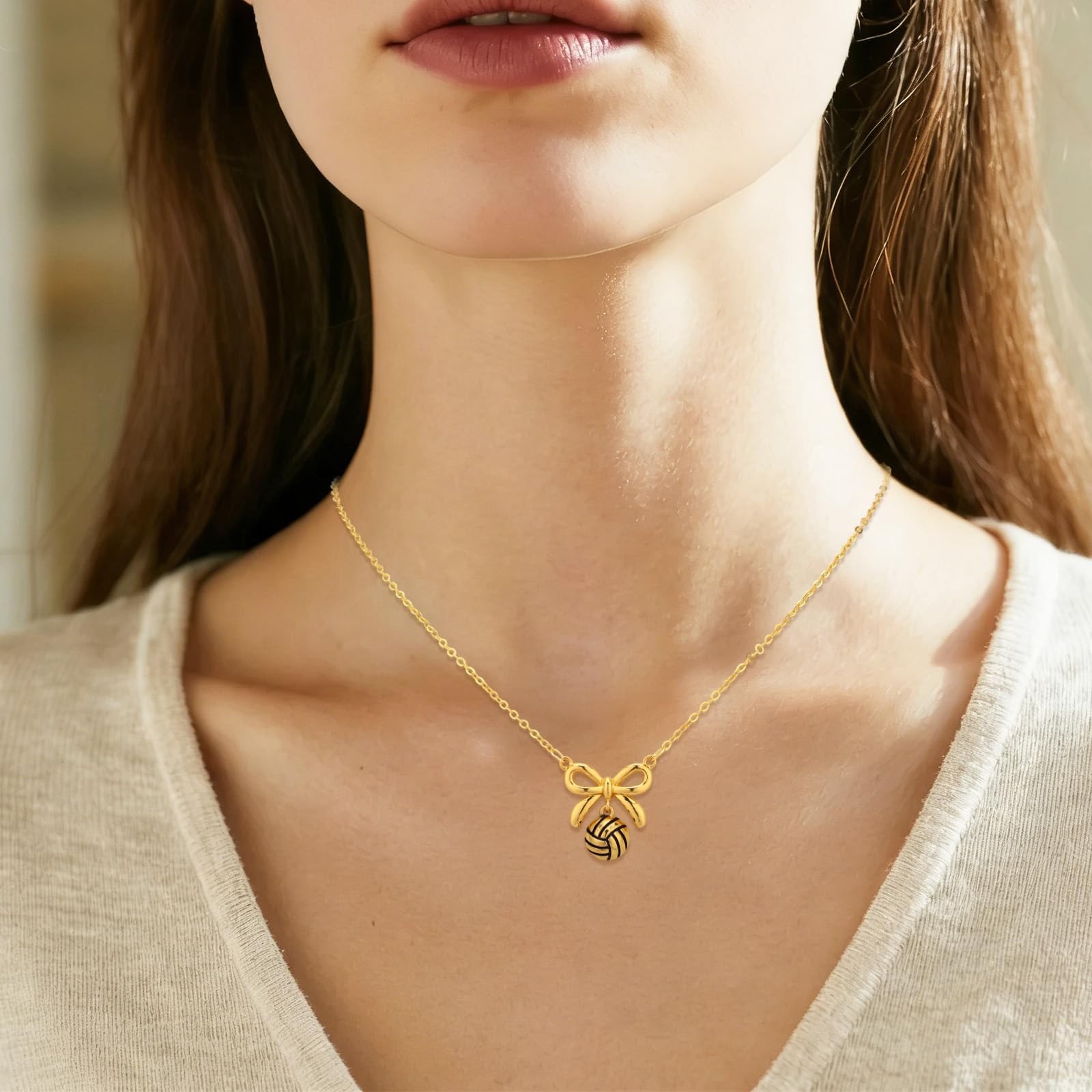 Mikovivi Volleyball Necklaces, 40+5cm/16+2in Adjustable Bow Medium, gold-tone