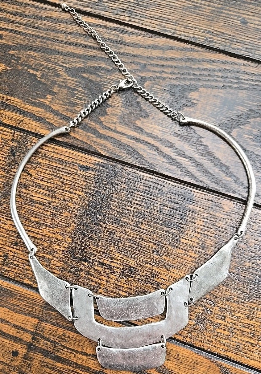 Boho Hippie Hammered Chunky Silver Tone Adjustable Chain With Lobster Clasp 6-8″