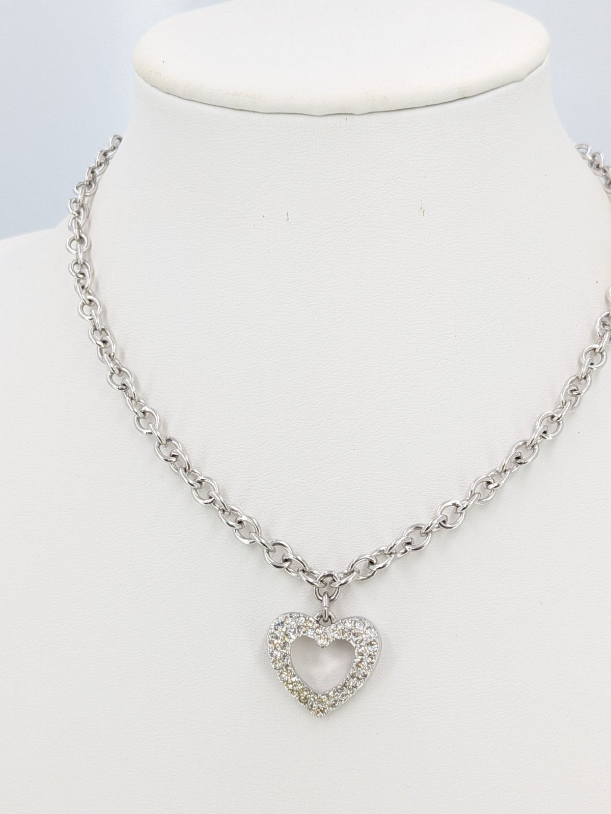 Swarovski Necklace Heart Pendant Clear Crystal Silver Tone Swan Charm 17-19 in
