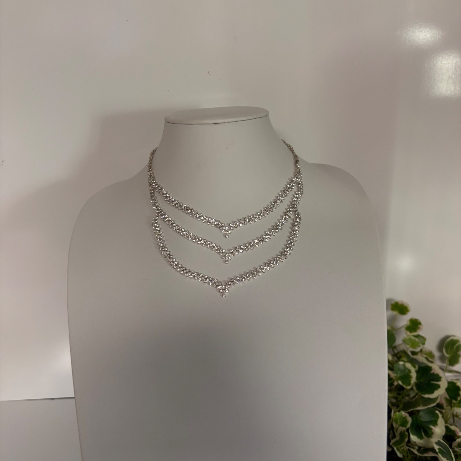 Rhinestone Layered Necklace Silver Tone Lobster Clasp Adjustable Elegant Formal