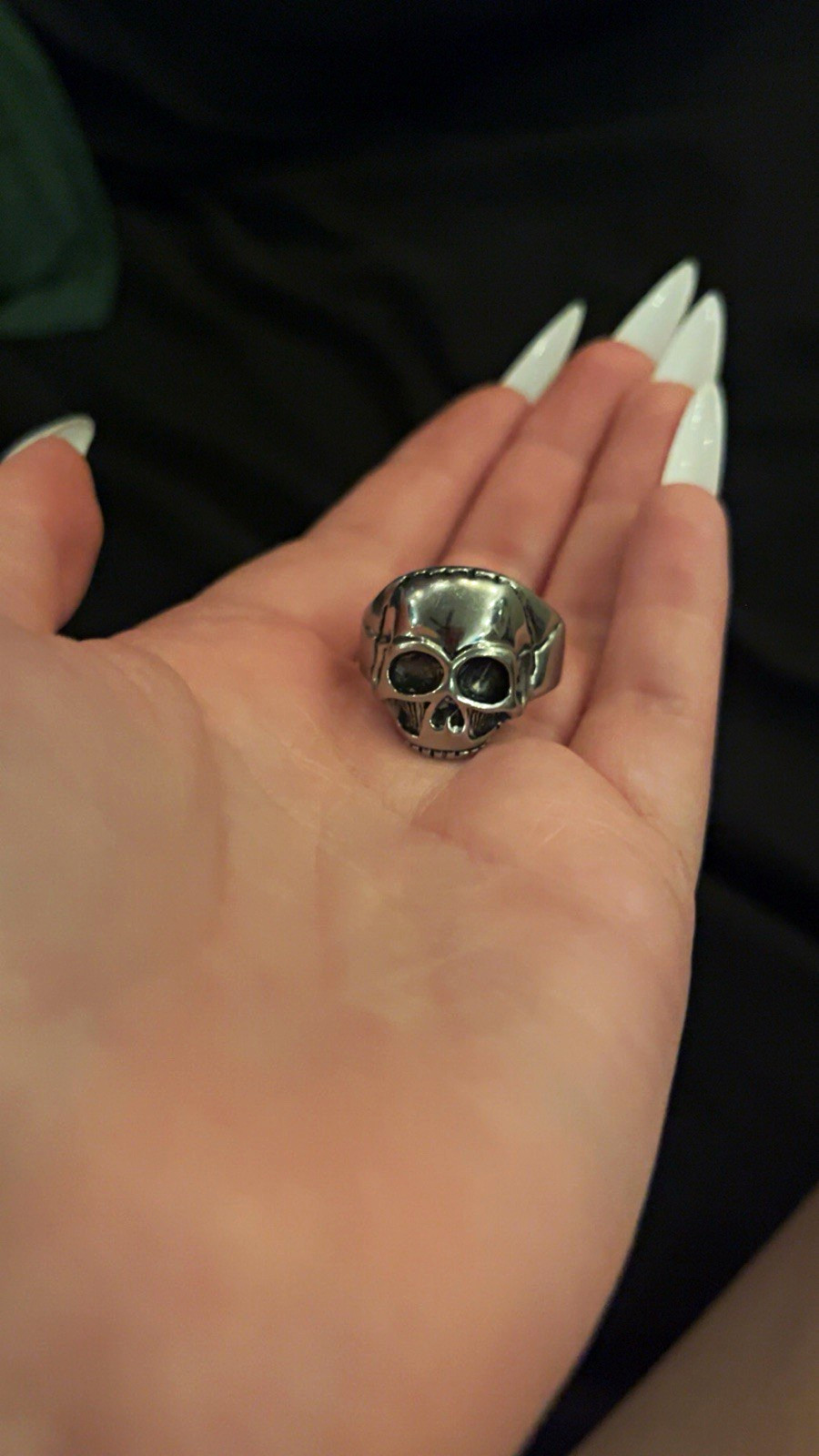 Silver Tone Skull Face Band Ring Likely Size 9.