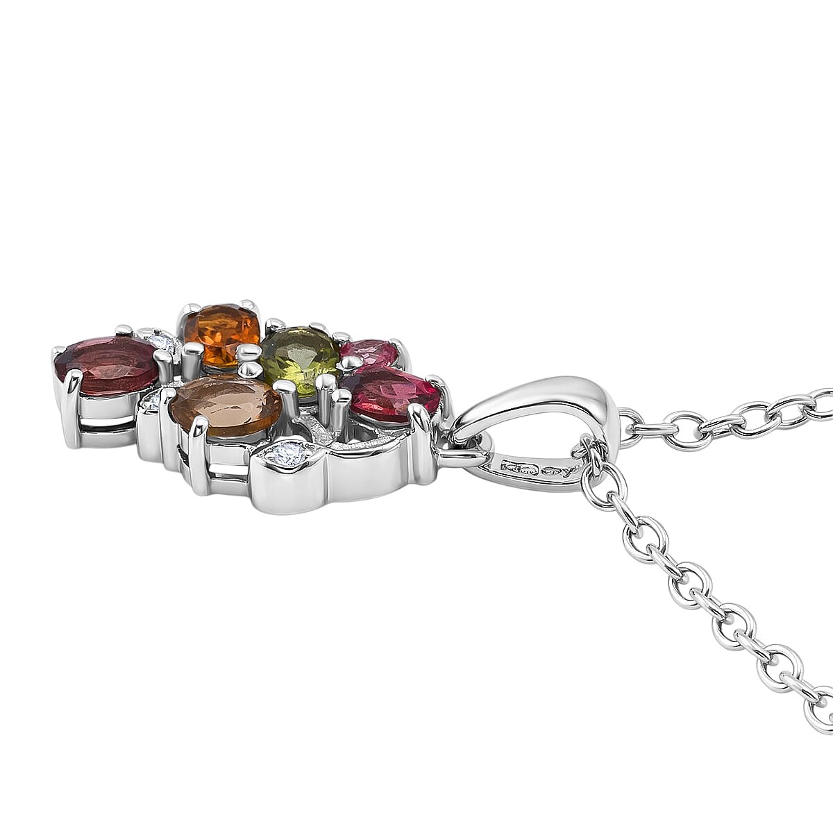 Multi-Tourmaline White Zircon 1.00 ctw Necklace in Rhodium Sterling Silver 20 In