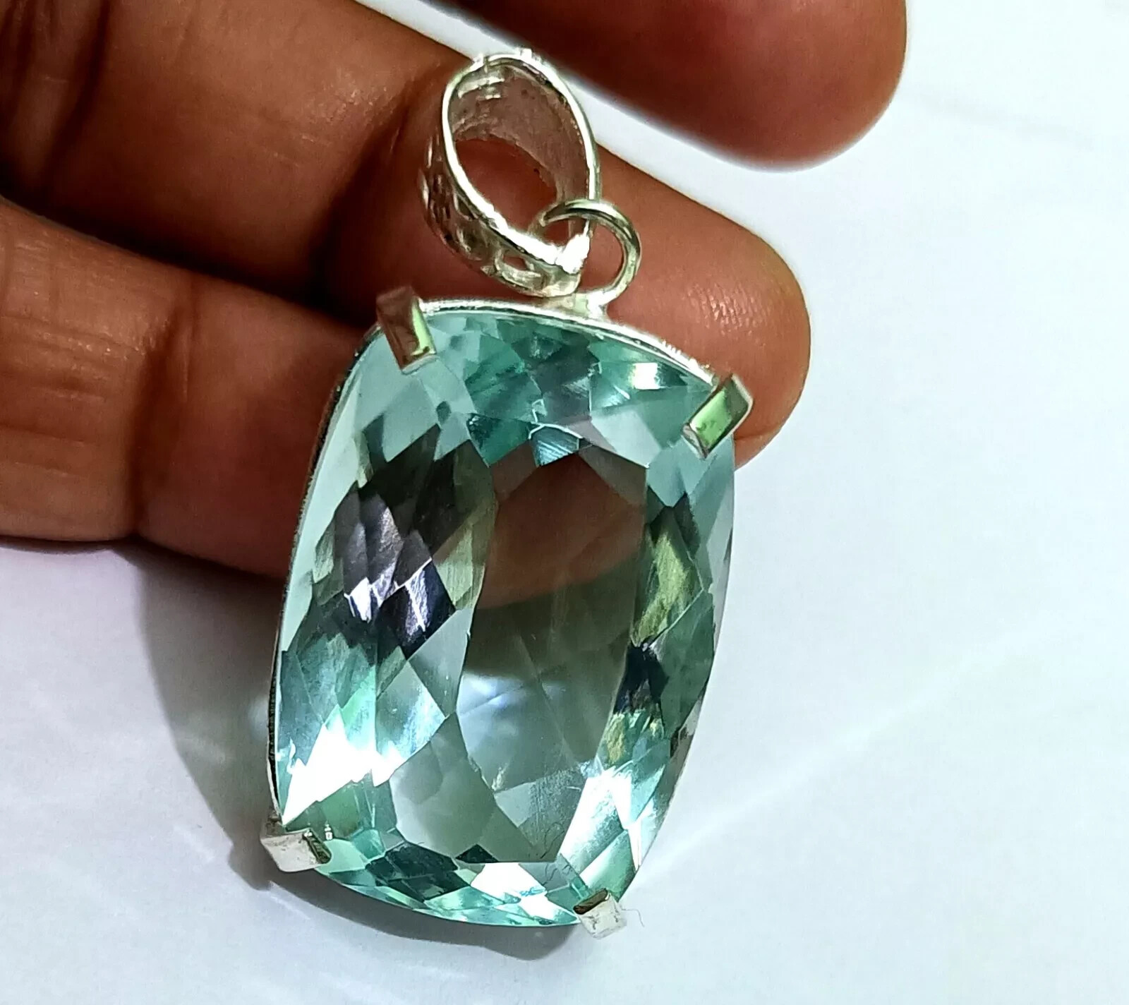Natural 74.30 Ct Brazilian Cushion Water Blue Topaz Pendant 925 Silver Gemstone