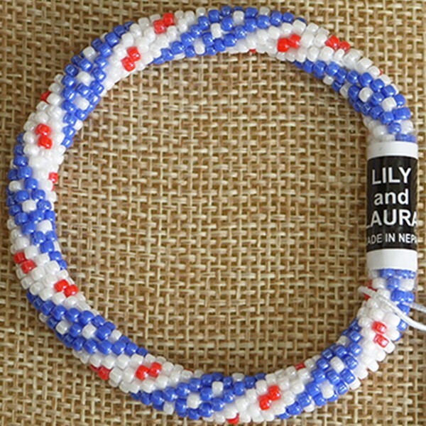 LILY and LAURA “American Beauty” Patriotic Red White Blue Beaded Bracelet Nepal