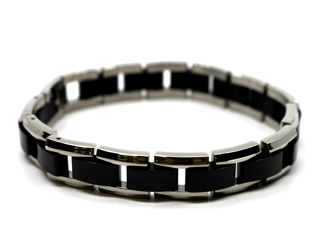 RCI Italy Black Ion Plated Stainless Steel Link Bracelet 8.5″in Adjustable