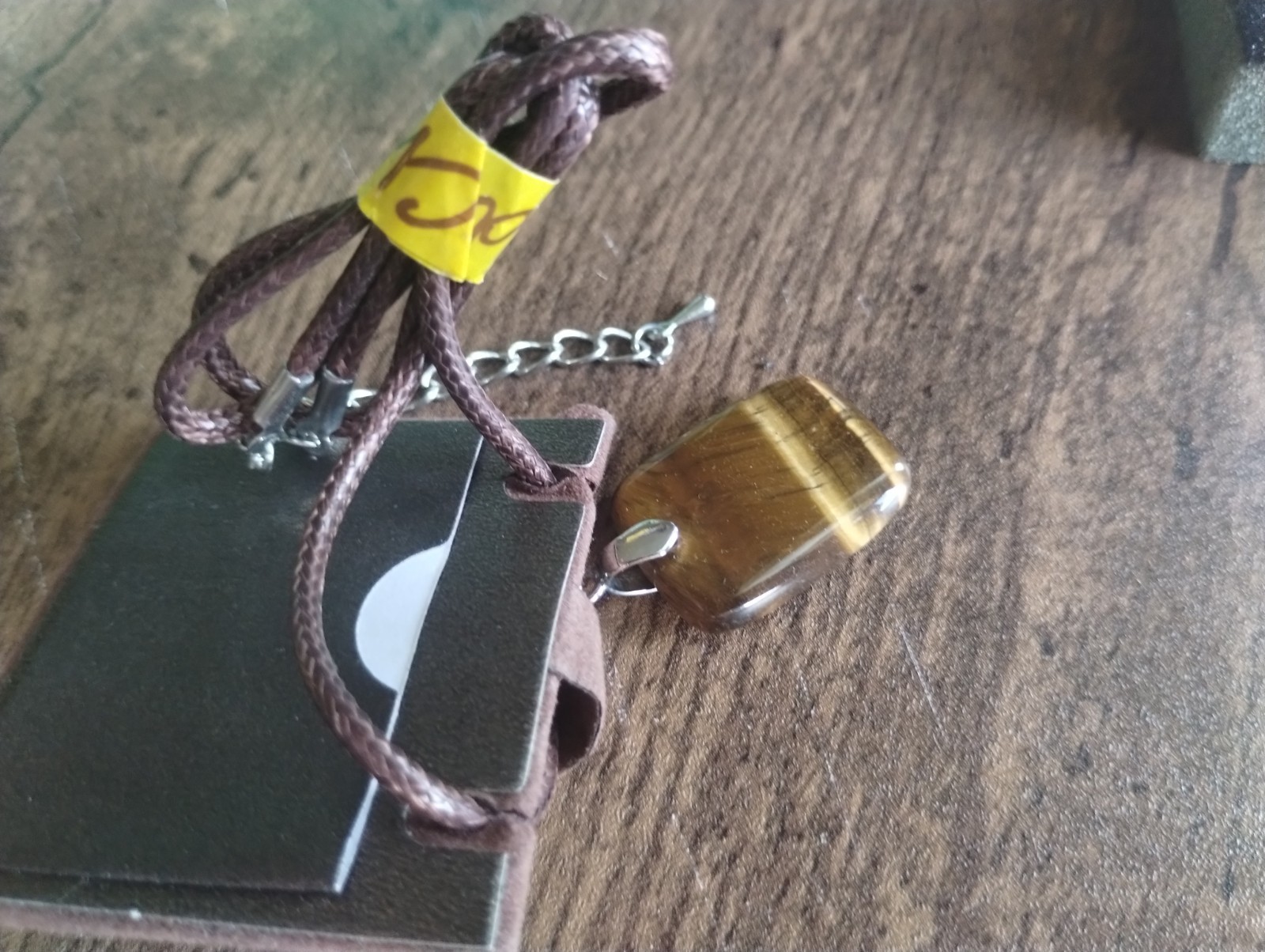 Chesed Semi Precious Stone Rectangle Pendant/ Necklace Set 6 & 2 Leather Necklac