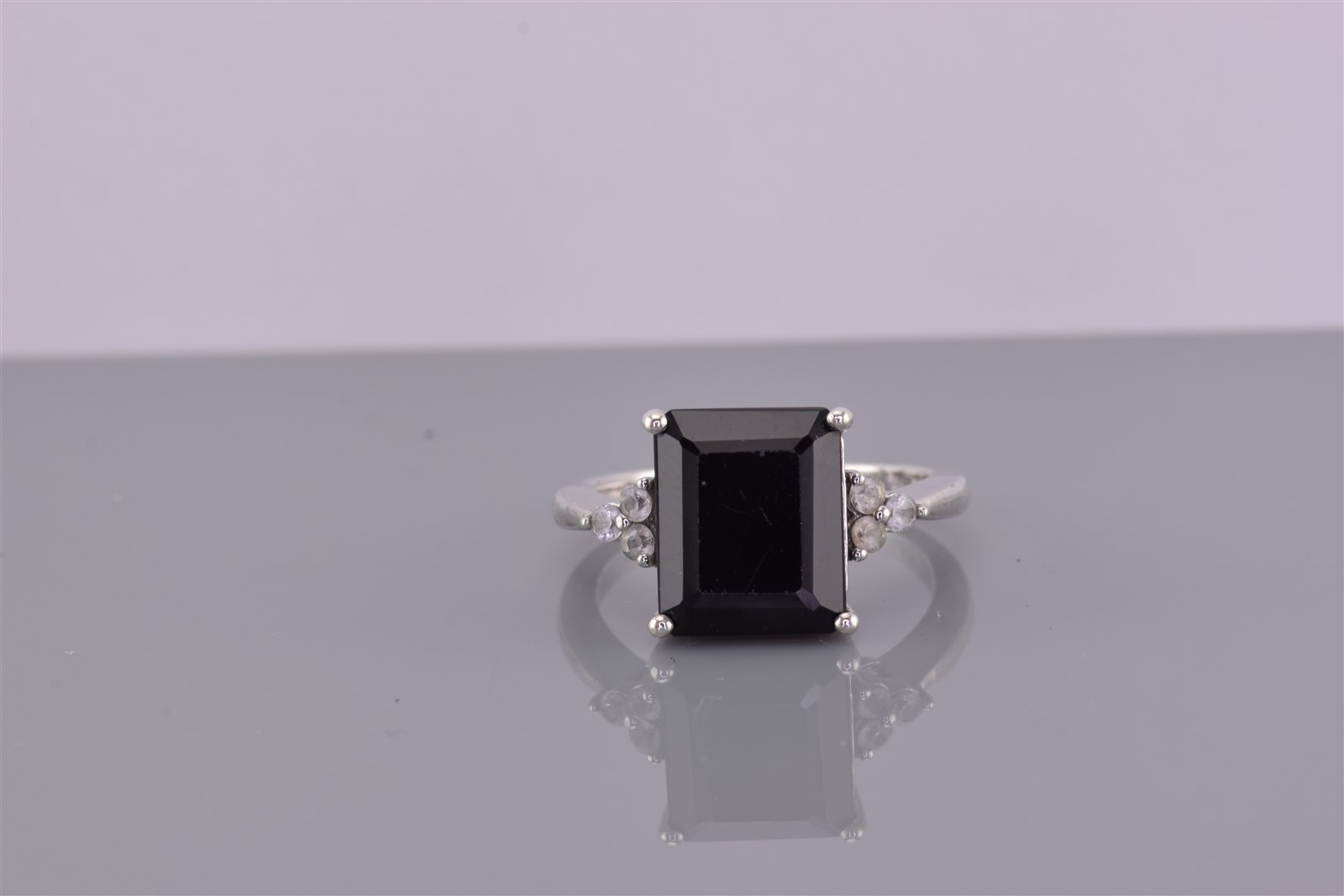 Sterling Silver Black Tourmaline Topaz Cluster Accented Band Ring 925 Sz: 8