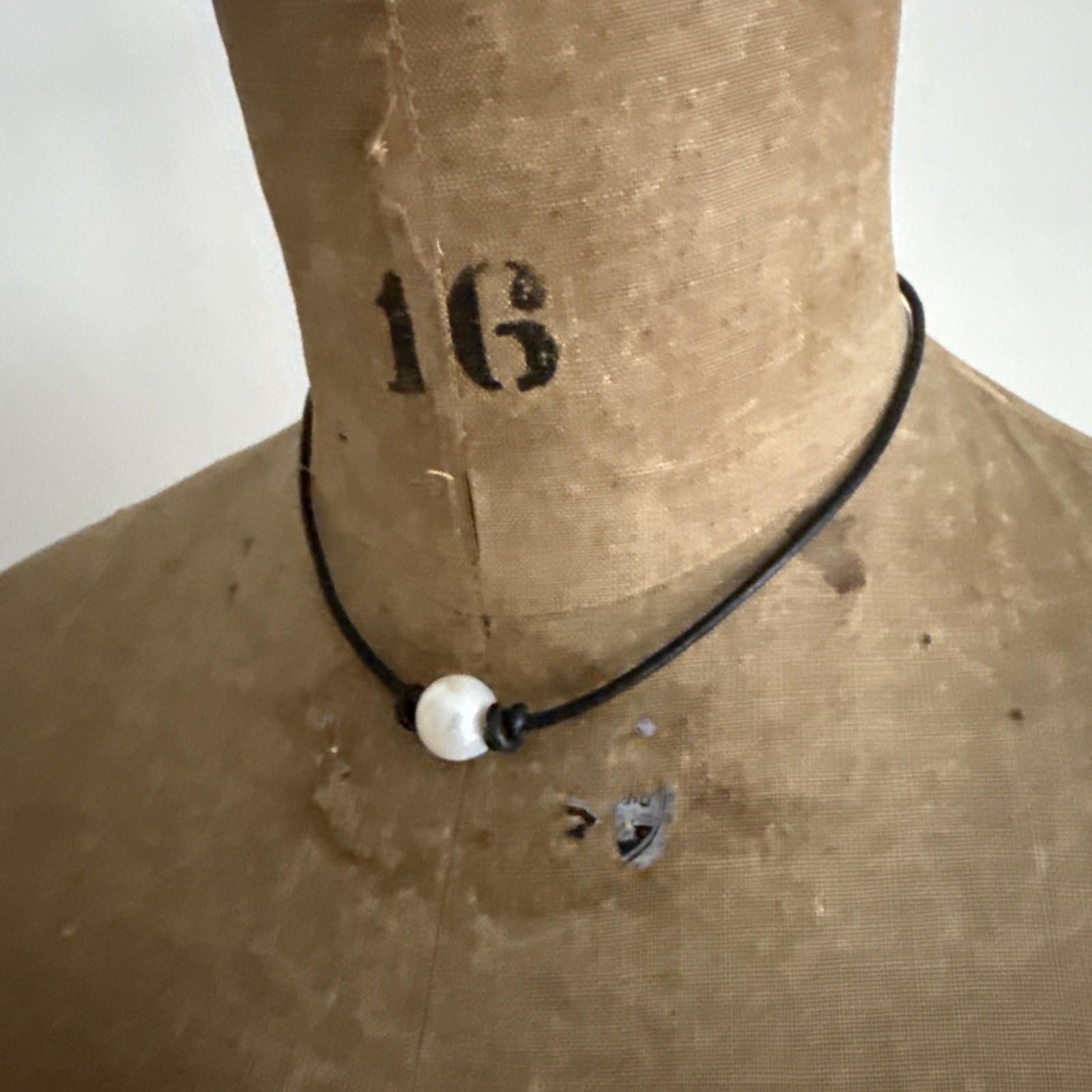 Natural Freshwater Pearl Necklace w/Leather Cord 16”