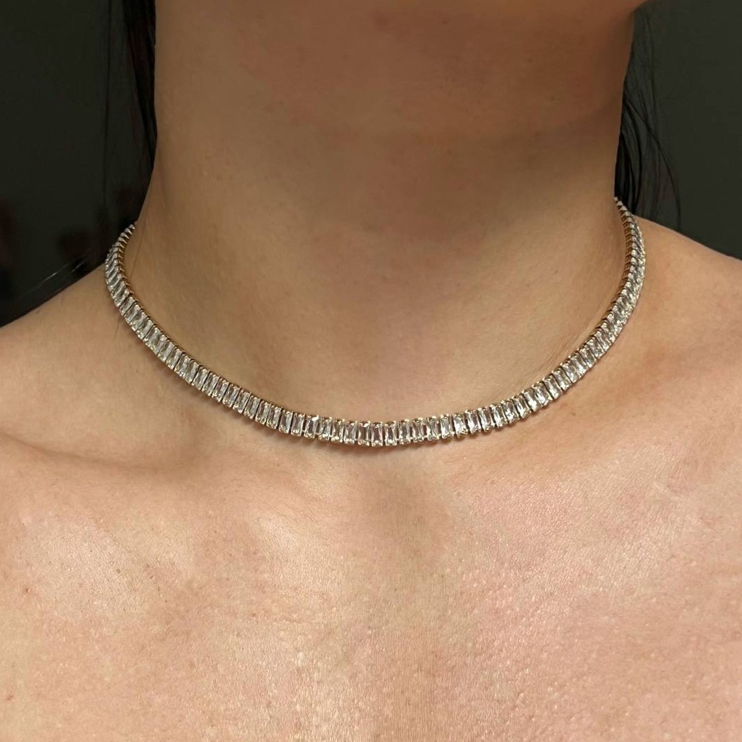 Crystal Baguette Necklace Gold Stainless Steel Women’s Choker