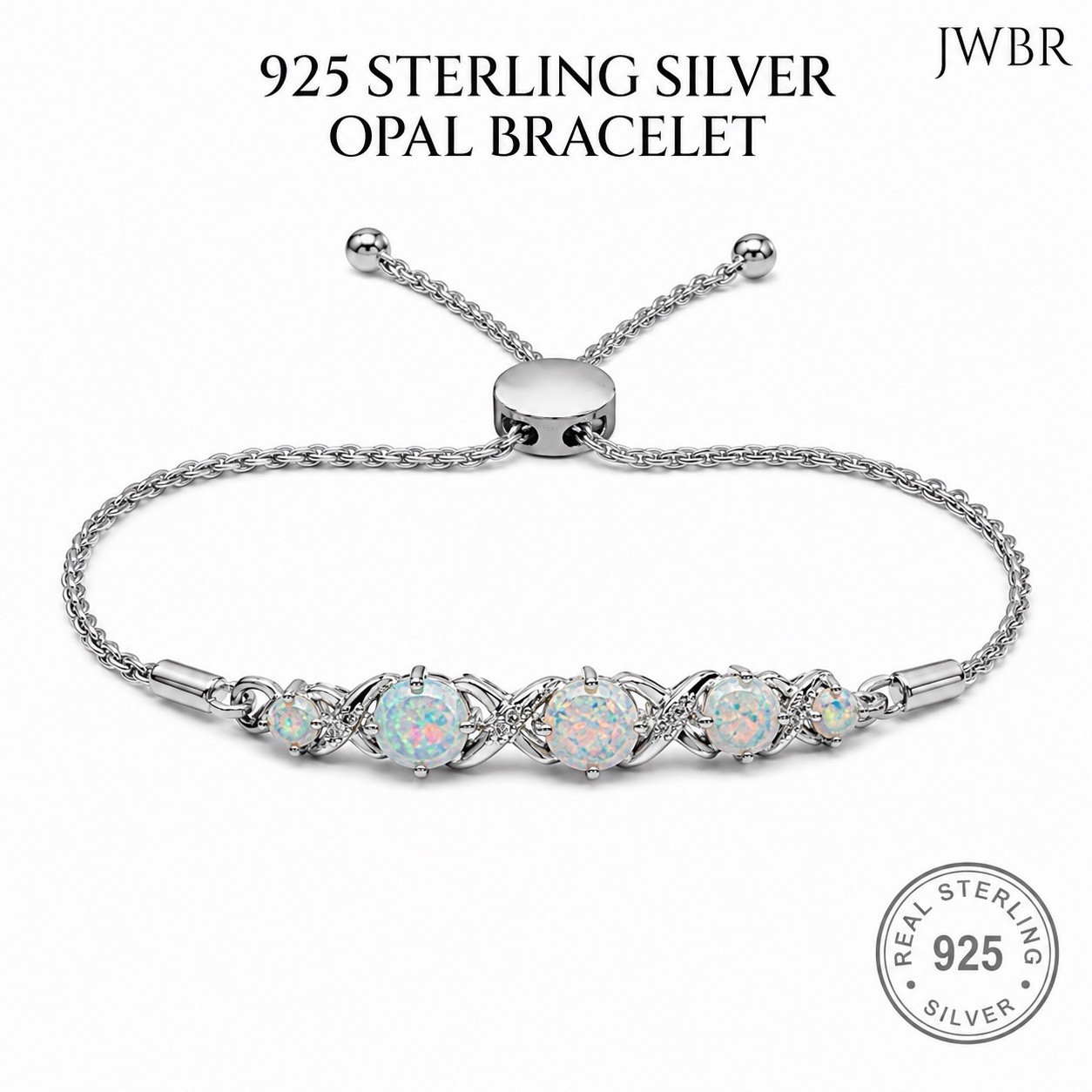 925 Sterling Silver Opal Slide Bolo Bracelet JWBR