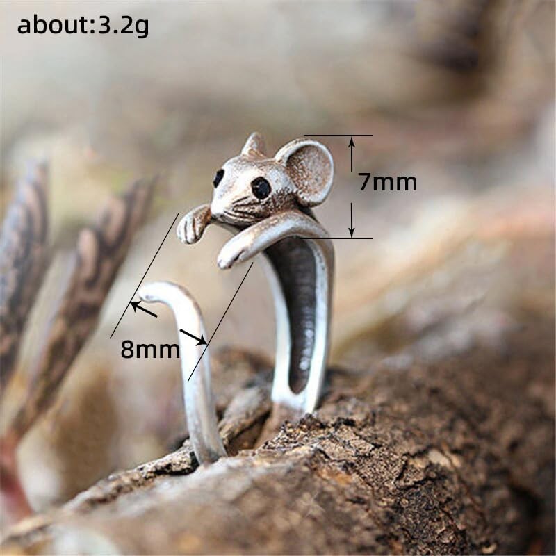 Cute Mouse Ring Cubic Zirconia Open Forefinger Ring Adjustable Animal Wrap Ring