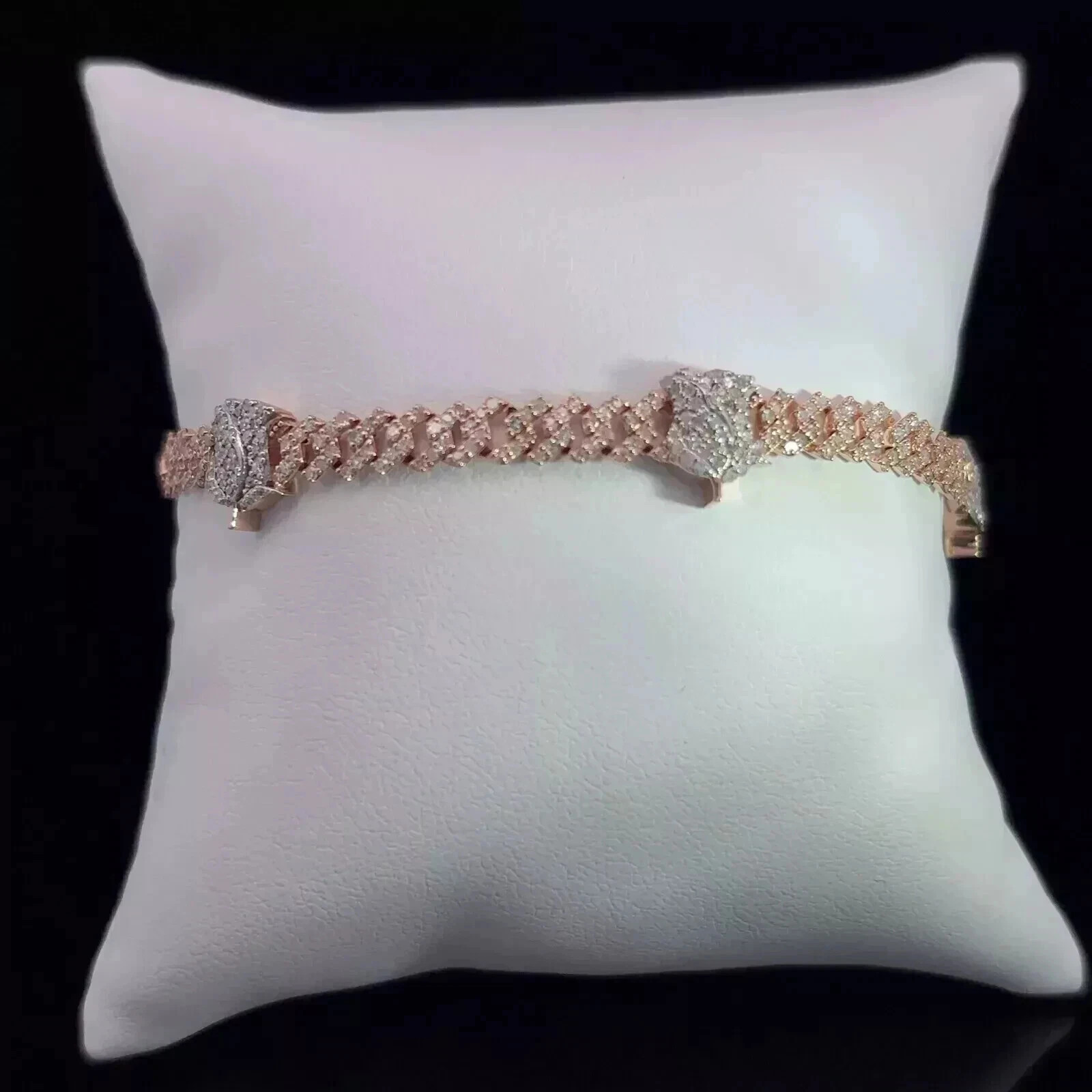 9.9ct Round Cut Simulated Diamond Men’s Cuban Link Bracelet 14K Rose Gold Plated