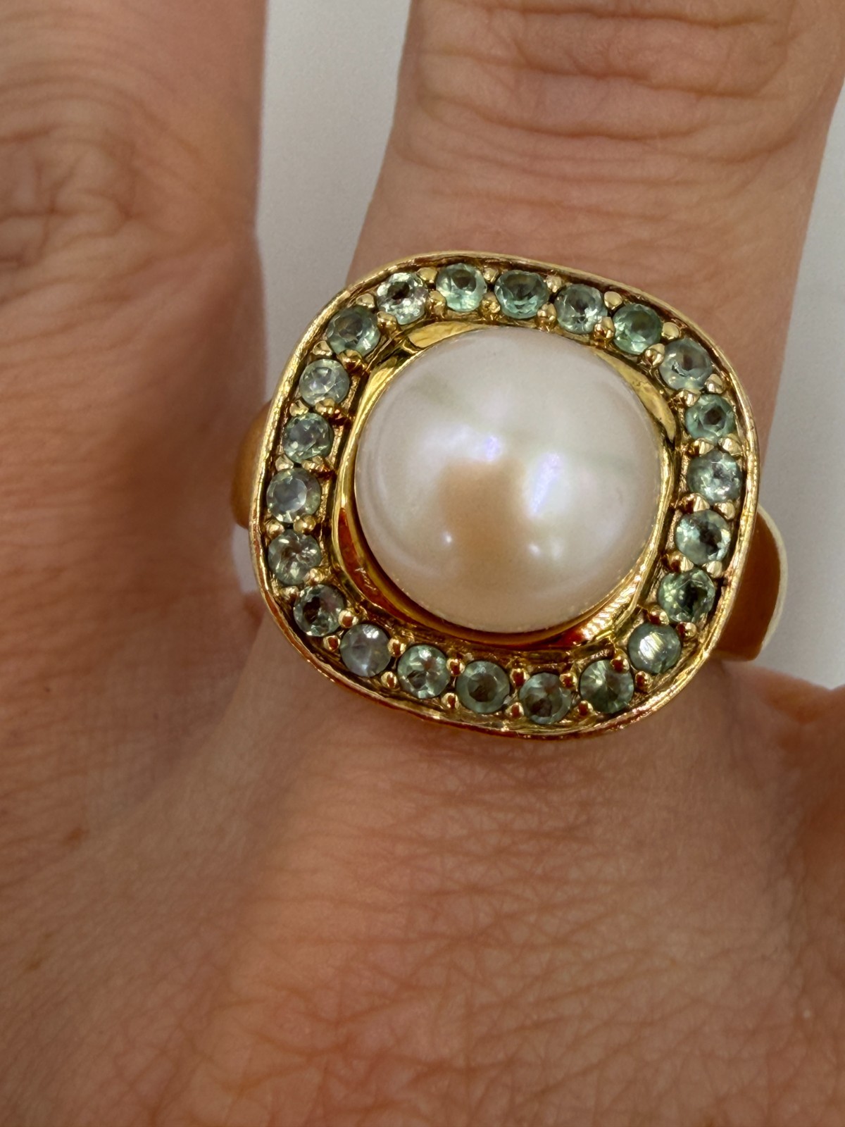 Sterling Silver Ring Vermeil Square Cocktail Blue Halo 9 PX