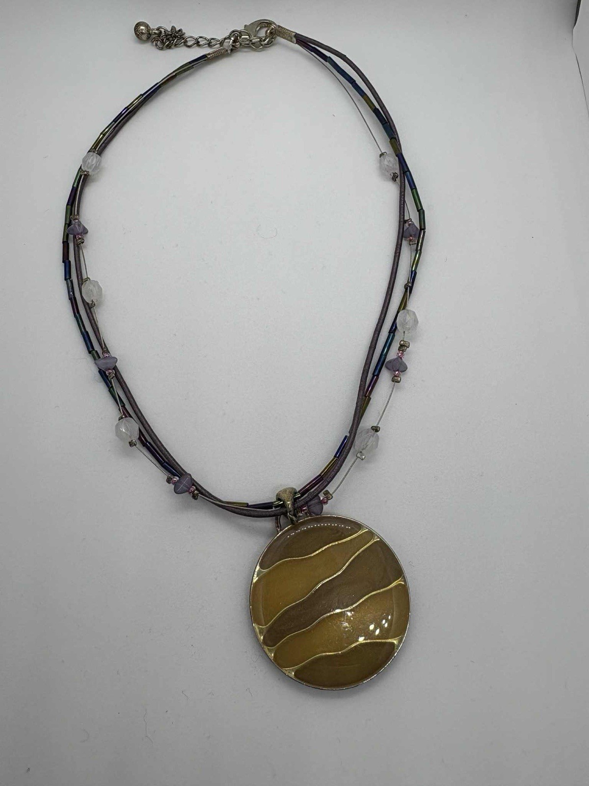 Multi-Strand Beaded Choker Necklace with Large Pendant. FREE SHIPPING