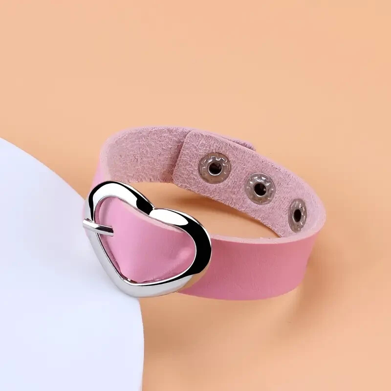 8.5″ Leather Heart Bracelet Stackable Adjustable Snap New Free Ship 8999 9000