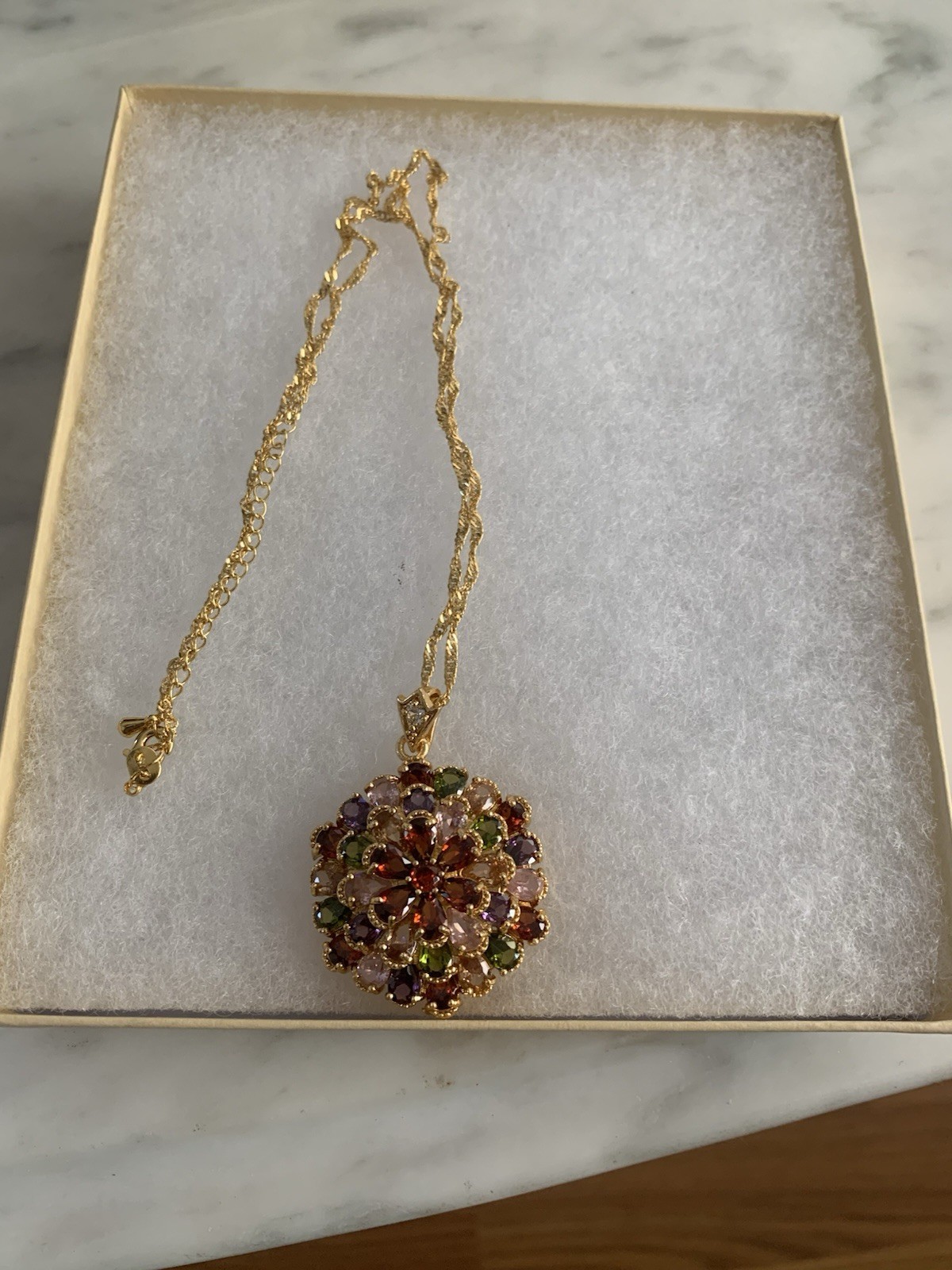 Retro Bohemian Inspired Multicolor Cubic Zirconia Gold Tone Pendant Necklace