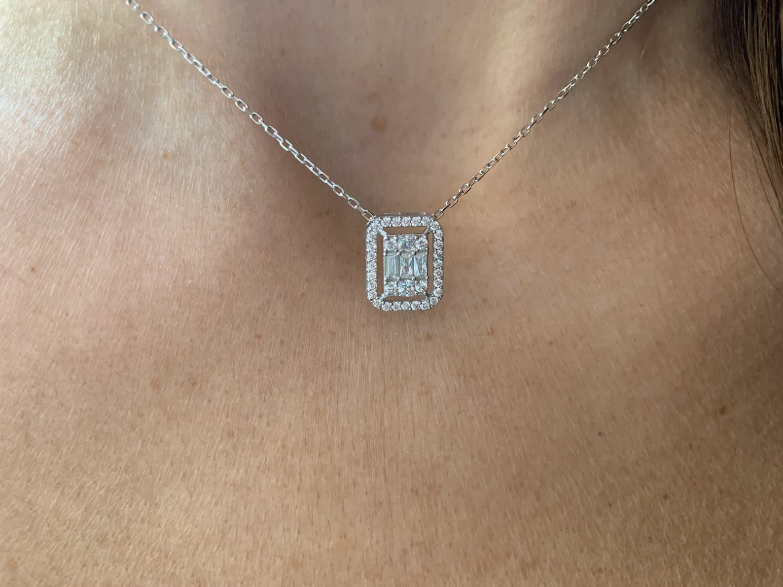 1.00 Ct Baguette & Round Cut EF VS Lab Grown Diamond Necklace in 14K Solid Gold