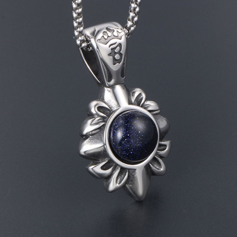 Sunburst Blue Sandstone Crystal Starry Stone 20-inch Stainless Steel Necklace