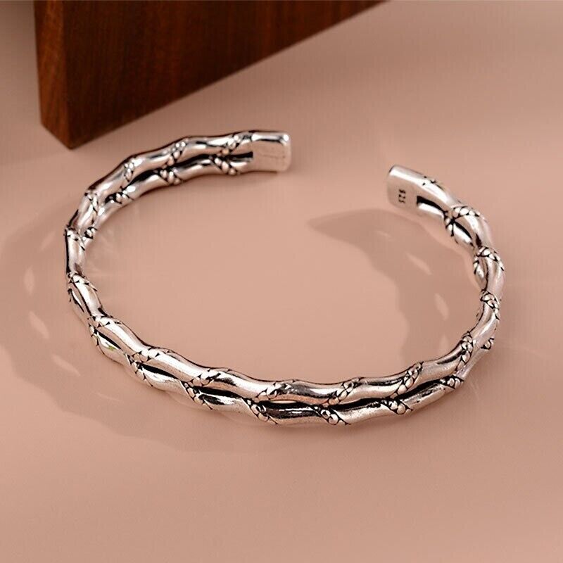 Men’s Vintage Twist Cuff Silver Bracelet Handmade Adjustable Open Bracelet USA