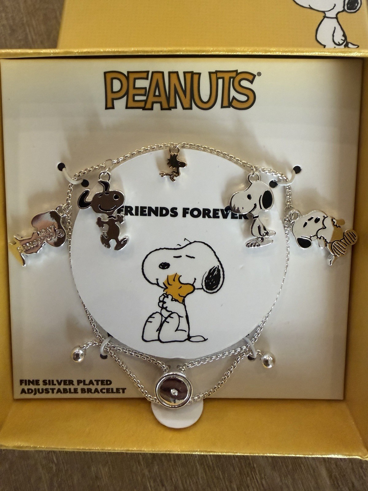 Peanuts Snoopy Friends Forever Fine Silver Plated Adjustable Charm Bracelet NIB