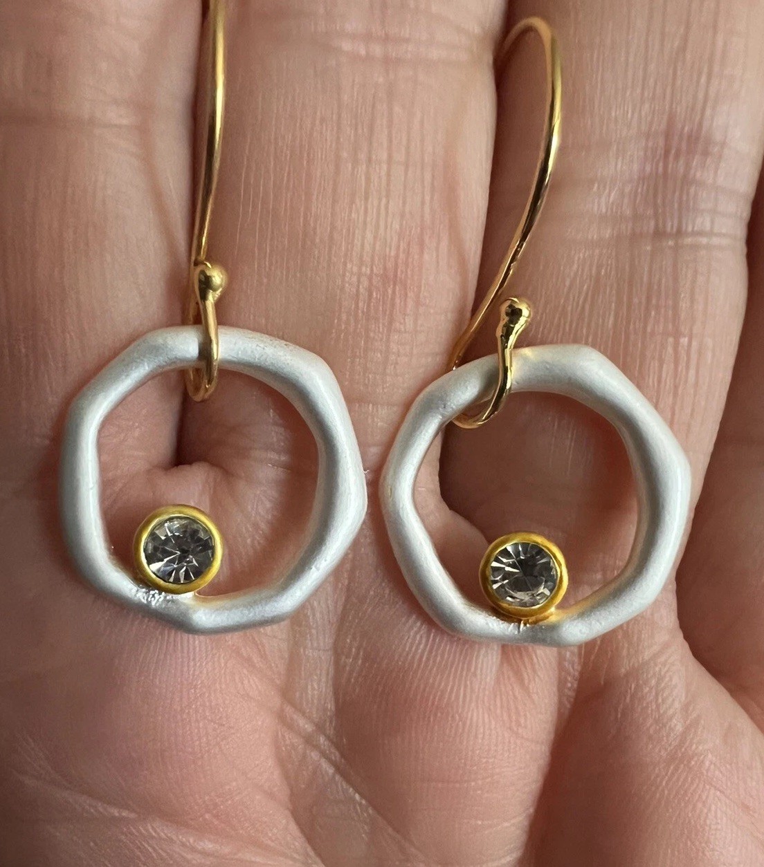 Anthropologie Circle Earrings VTG Boho Gold Silver Dangle Hollow CZ Orbit Drop