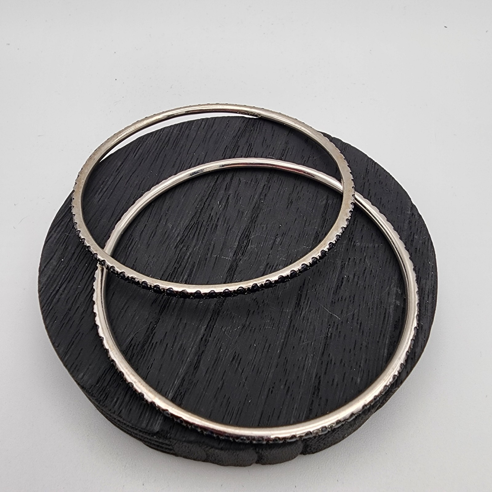 925 Sterling Silver Black Spinel Sapphire Eternity Bangle Bracelet Pair Stack 8