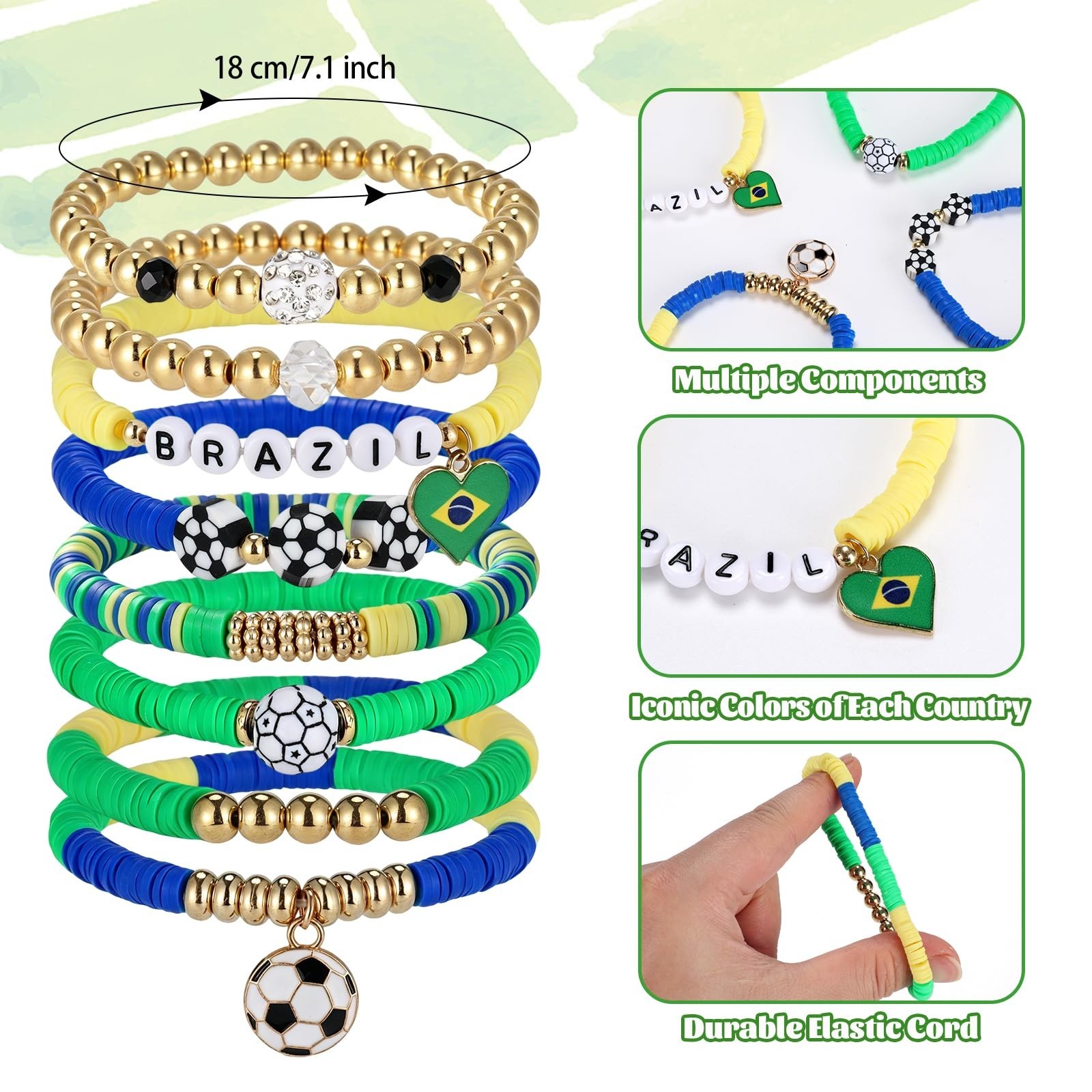 8 Pack Soccer Bracelets for Women – Game Day Jewelry, Sports Fan Gifts, Stackabl