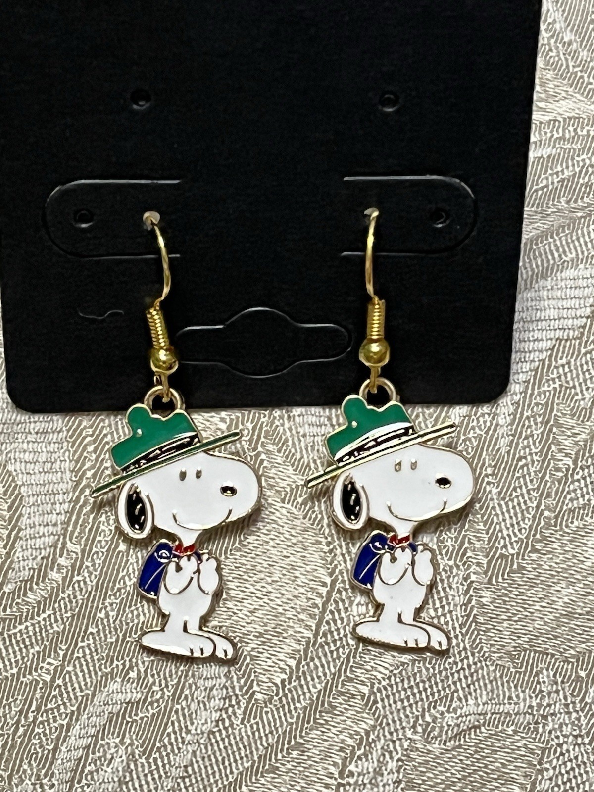 Snoopy Camper Gold Loop Enamel Drop Dangle Adorable Boho Trendy Earring Set