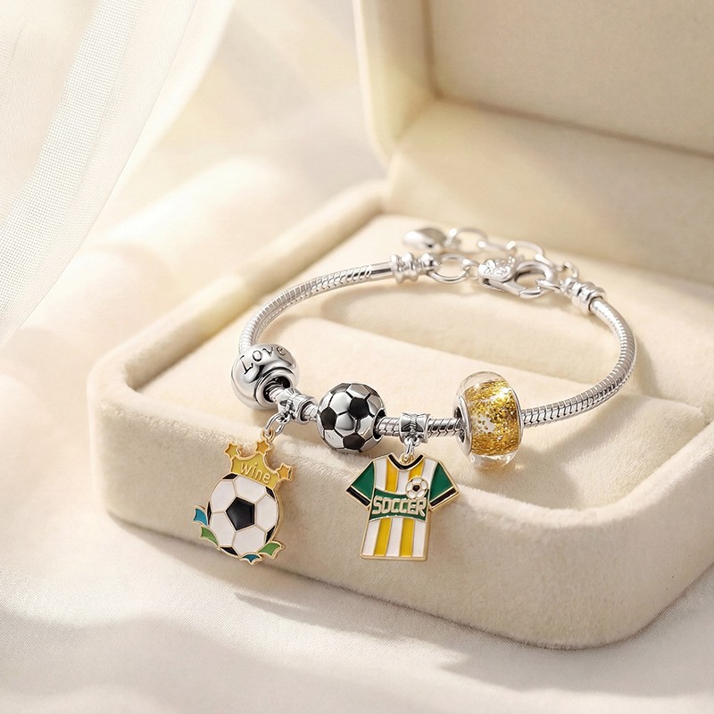 Football Soccer Charm Bracelet Zinc Alloy Enamel Beads World Cup JewelryFansGift
