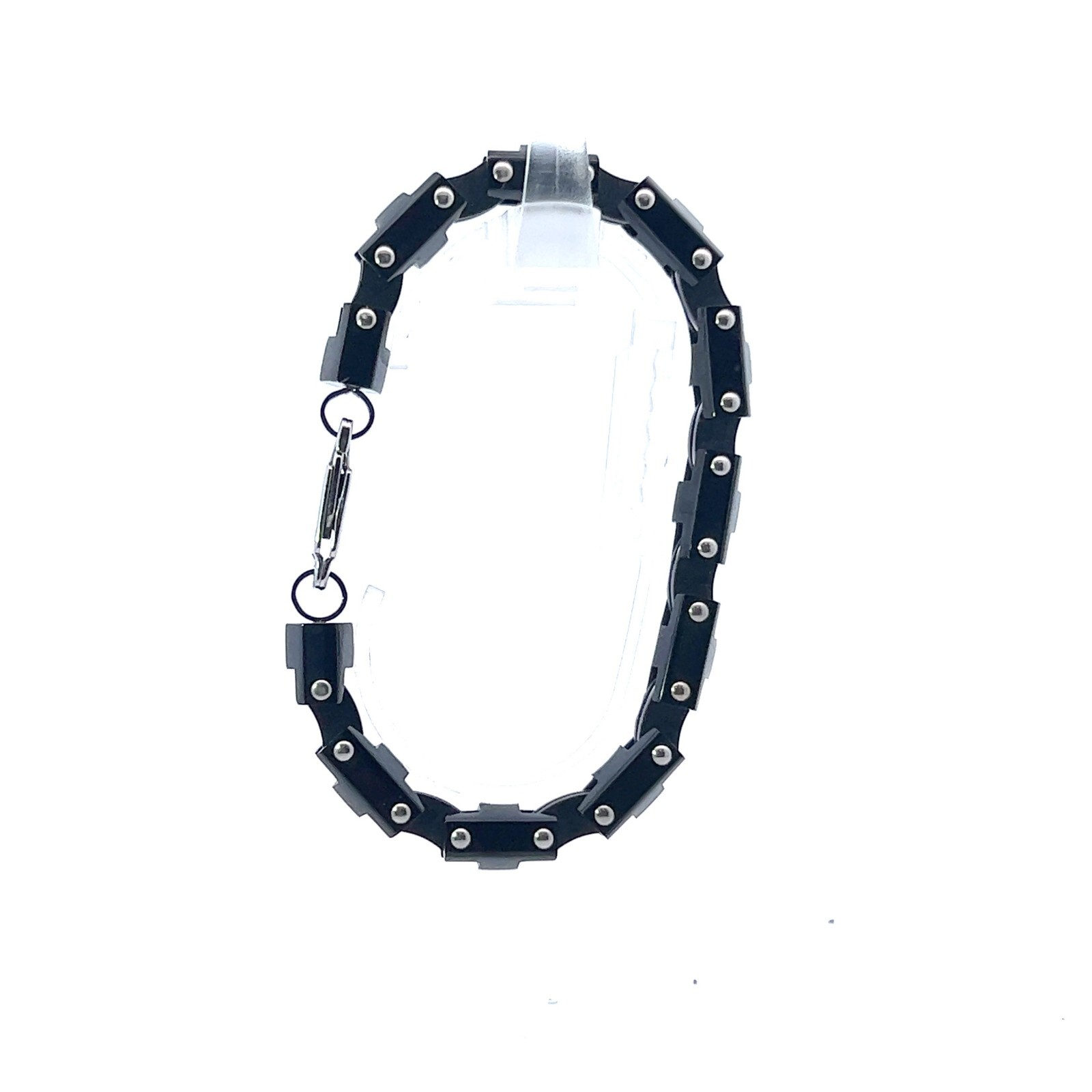 Stainless Steel Black Ion Plated and Black Rubber 7″ Long Bracelet